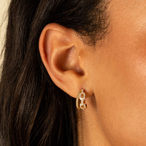  CZ Box Link x Rope Double Hoop Earring - Adina Eden's Jewels