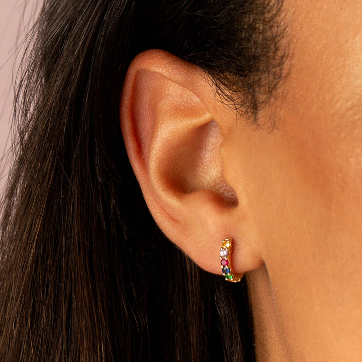  Wide Rainbow Gemstone Huggie Earring 14K - Adina Eden's Jewels