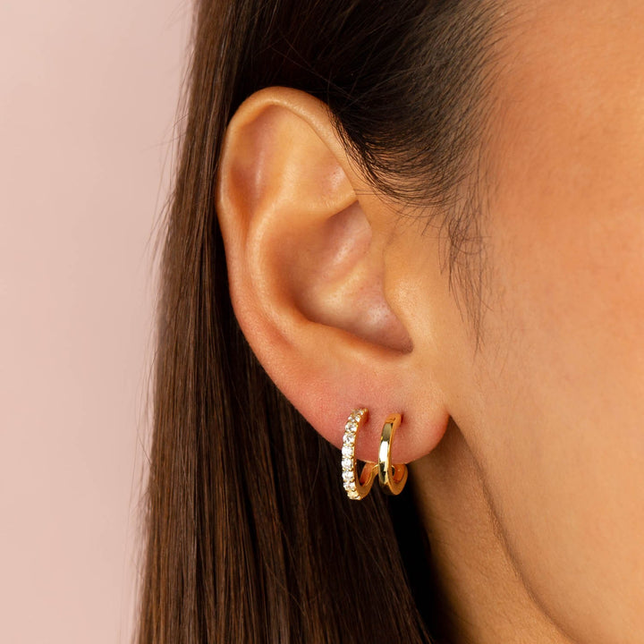  CZ/Solid Double Hinge Huggie Earring - Adina Eden's Jewels