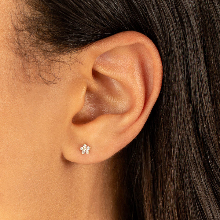  Mini Diamond Flower Stud Earring 14K - Adina Eden's Jewels
