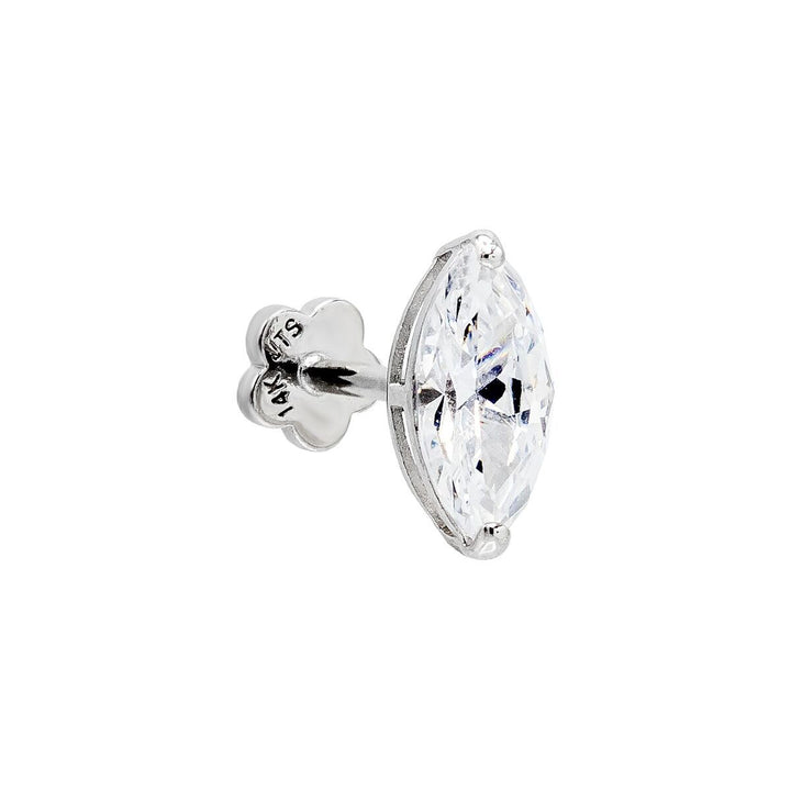 14K White Gold / Single Marquise Stone Threaded Stud Earring 14K - Adina Eden's Jewels