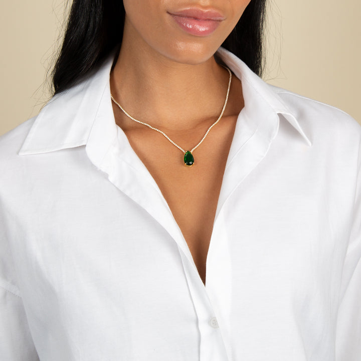  Large Emerald Green Teardrop Tennis Necklace - Adina Eden's Jewels