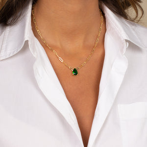 Emerald Teardrop Paperclip Necklace - Adina Eden's Jewels