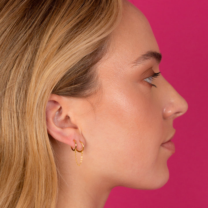  Solid Double Chain Huggie Earring - Adina Eden's Jewels