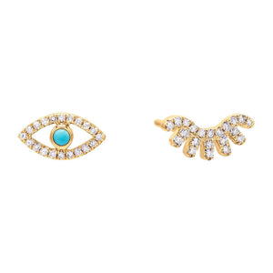 14K Gold Diamond Turquoise Eye Stud Earring 14K - Adina Eden's Jewels
