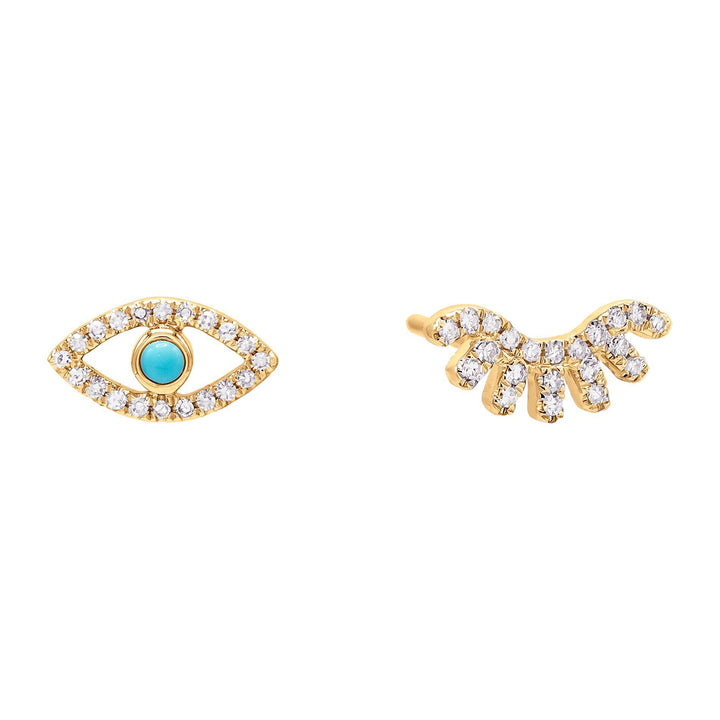 14K Gold Diamond Turquoise Eye Stud Earring 14K - Adina Eden's Jewels