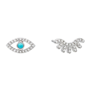 14K White Gold Diamond Turquoise Eye Stud Earring 14K - Adina Eden's Jewels