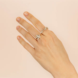  Diamond Flower Baguette Ring 14K - Adina Eden's Jewels