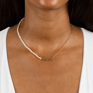  Pearl X Link Mini Nameplate Necklace - Adina Eden's Jewels