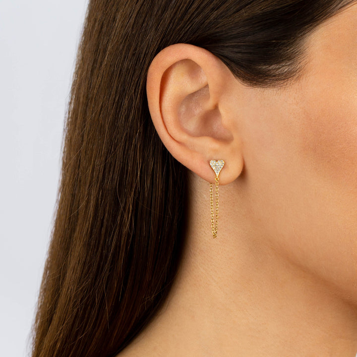  Mini Pavé Heart Chain Stud Earring - Adina Eden's Jewels