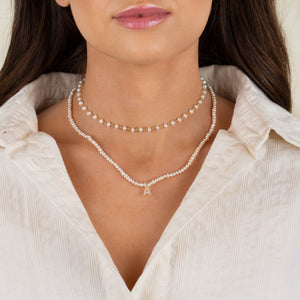  CZ Initial Pearl Necklace - Adina Eden's Jewels
