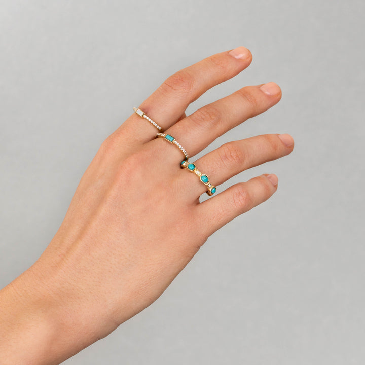  CZ X Turquoise Oval Ring - Adina Eden's Jewels