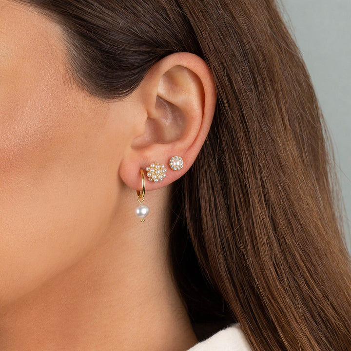  CZ Pearl Round Stud Earring - Adina Eden's Jewels