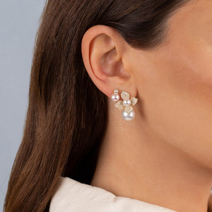  CZ Pearl Flower Stud Earring - Adina Eden's Jewels