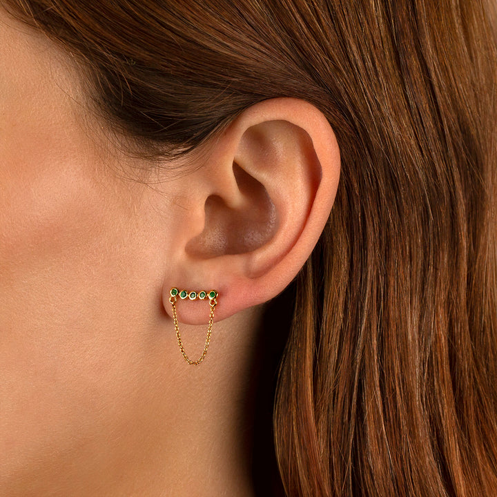  Emerald Bezel Chain Stud Earring 14K - Adina Eden's Jewels