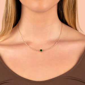  Diamond x Emerald Green Teardrop Scoop Bar Necklace 14K - Adina Eden's Jewels