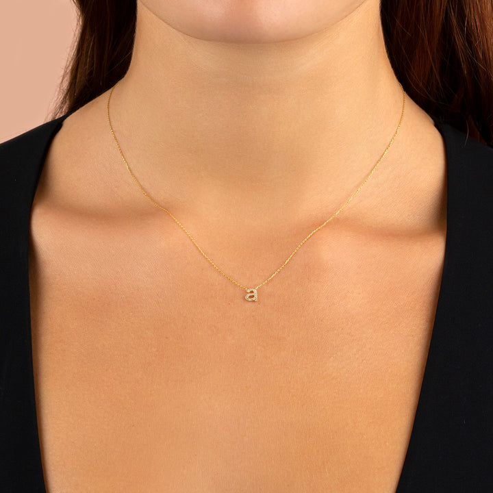  Diamond Lowercase Initial Necklace 14K - Adina Eden's Jewels