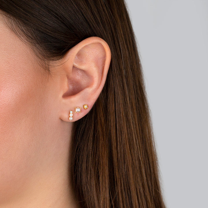  CZ Double Pearl Stud Earring - Adina Eden's Jewels