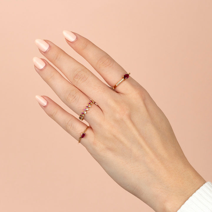  Diamond X Colored Gemstone Double Row Bezel Ring 14K - Adina Eden's Jewels