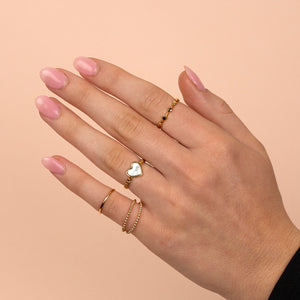  Mother of Pearl Heart X Cuban Ring 14K - Adina Eden's Jewels