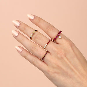  Diamond X Colored Gemstone Double Row Band 14K - Adina Eden's Jewels