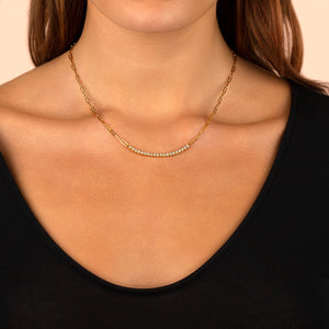  Diamond Curved Bar Link Necklace 14K - Adina Eden's Jewels