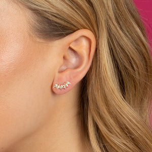  CZ Bezel Teardrop Curved Bar Threaded Stud Earring 14K - Adina Eden's Jewels