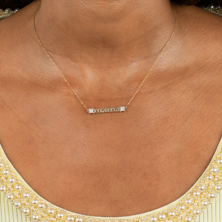 Diamond Princess Cut Mama Necklace 14K - Adina Eden's Jewels