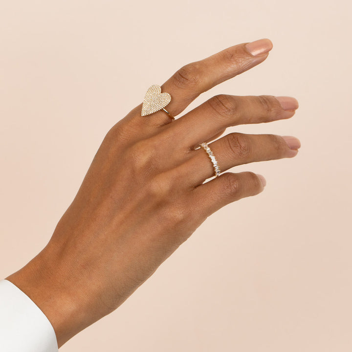  XL Pavé Diamond Heart Ring 14K - Adina Eden's Jewels