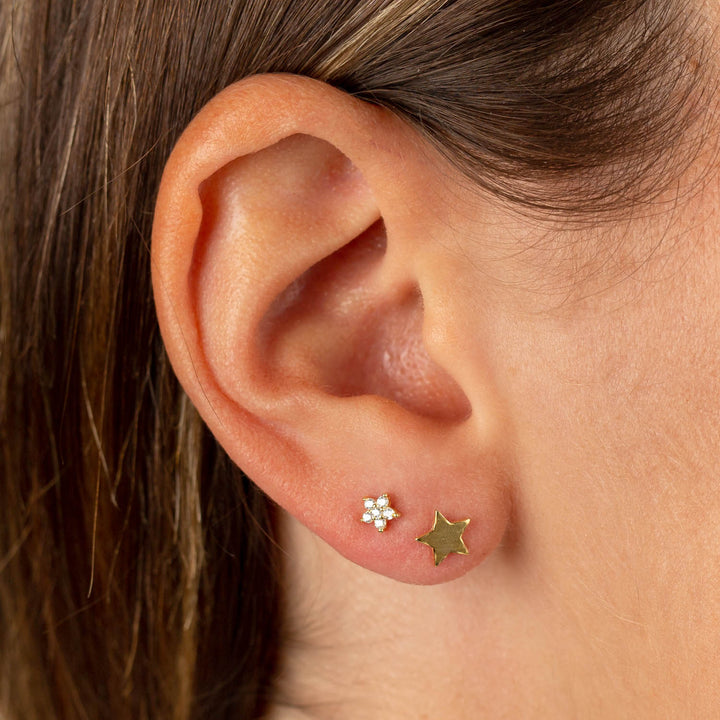  CZ 5 Petal Flower Threaded Ball Stud Earring - Adina Eden's Jewels