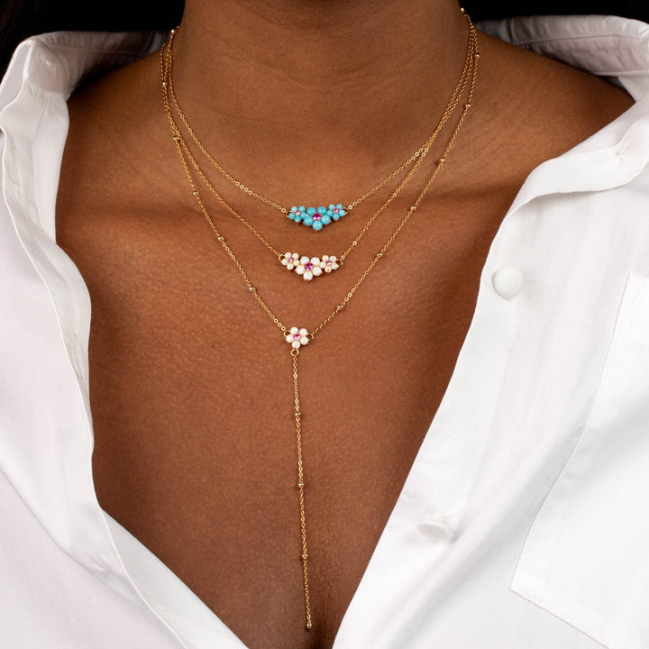  Opal Flower Beaded Chain Lariat - Adina Eden's Jewels