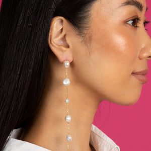  Large Pearl Chain Drop Stud Earring - Adina Eden's Jewels