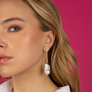  Bezel Tennis Drop Baroque Stud Earring - Adina Eden's Jewels