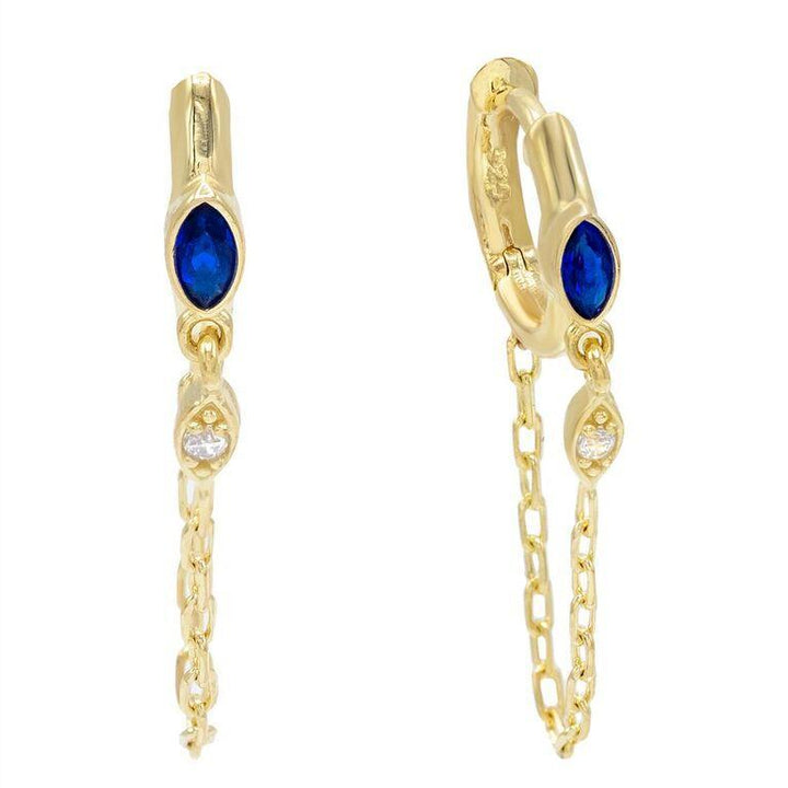 Sapphire Blue Marquise Stone Chain Huggie Earring - Adina Eden's Jewels
