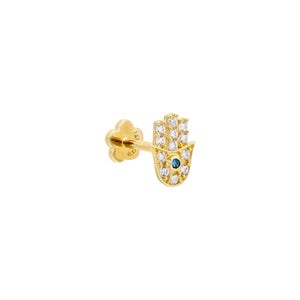 Sapphire Blue / Single Hamsa Threaded Stud Earring 14K - Adina Eden's Jewels