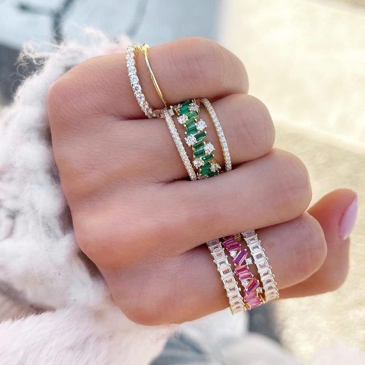  Baguette X Solitaire Scattered Eternity Band - Adina Eden's Jewels