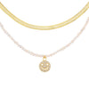 Gold Smiley Face Pearl X Herringbone Necklace Combo Set - Adina Eden's Jewels