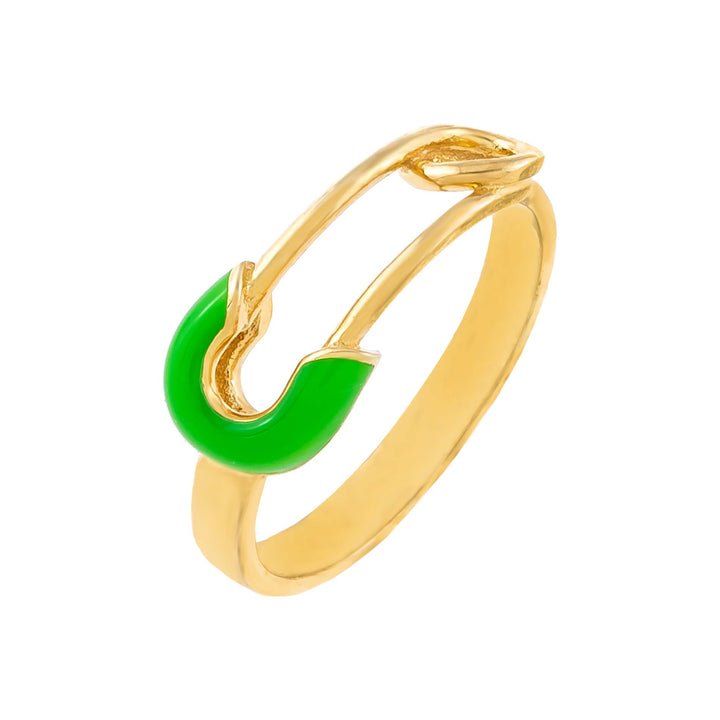 Emerald Green / 6 Enamel Safety Pin Ring - Adina Eden's Jewels