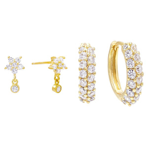 Combo CZ Flower X Huggie Combo Set - Adina Eden's Jewels