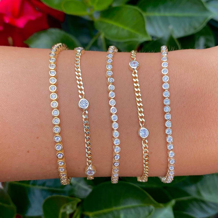  CZ Bezel Cuban Chain Bracelet - Adina Eden's Jewels