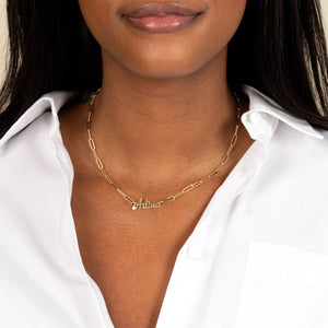  Colored CZ Script Name Paperclip Necklace - Adina Eden's Jewels