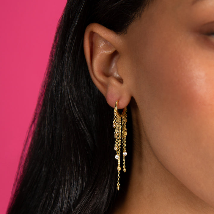 Bezel chain 2024 huggie earring