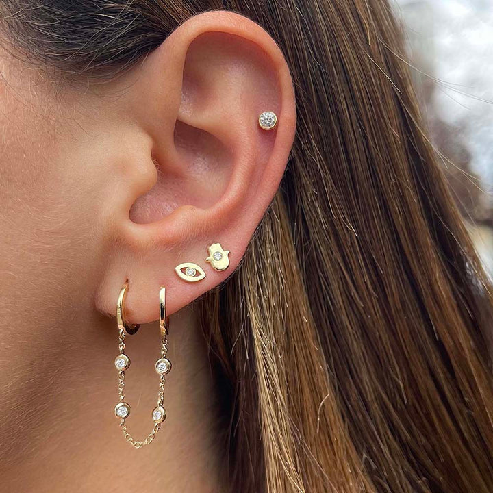  Diamond Bezel Hamsa Stud Earring 14K - Adina Eden's Jewels