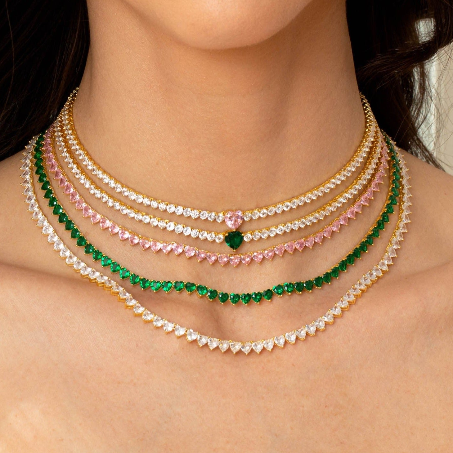 Green Baguette Zirconia Tennis Necklace Diamond CZ Cubic Zirconia Necklace  | Halo Jewelry