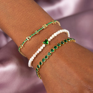  Colored CZ Heart Pearl Bracelet - Adina Eden's Jewels