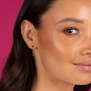  Emerald Green Teardrop Bezel Front Back Chain Stud Earring 14K - Adina Eden's Jewels