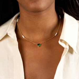  CZ Colored Heart X Pearl Cluster Necklace - Adina Eden's Jewels