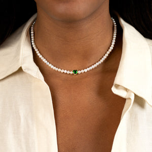  Colored CZ Heart Pearl Choker - Adina Eden's Jewels
