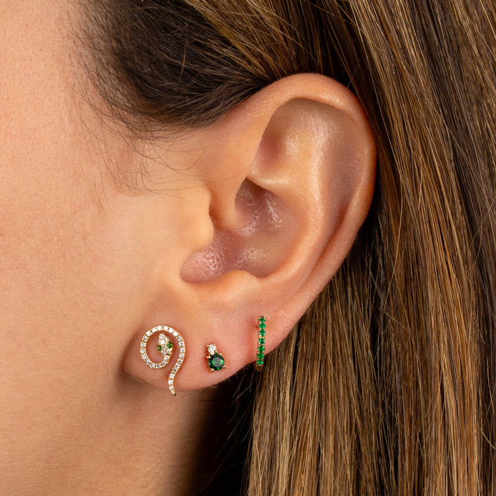  Green Eyed Diamond Serpent Stud Earring 14K - Adina Eden's Jewels