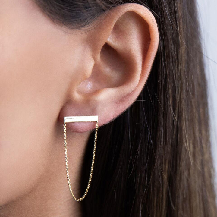  Bar Chain Stud Earring 14K - Adina Eden's Jewels